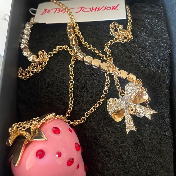 Betsey Johnson Jewelry - Betsey Johnson Pink StrawberryLong Sweater Chain with Rhinestones…